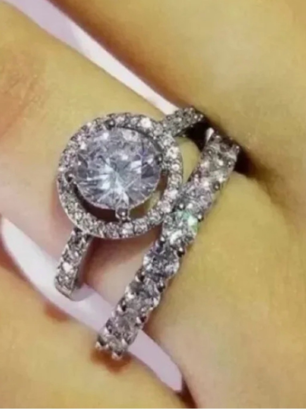 18K White Gold 6CT Halo Diamond Eternity Engagement Wedding Ring Set